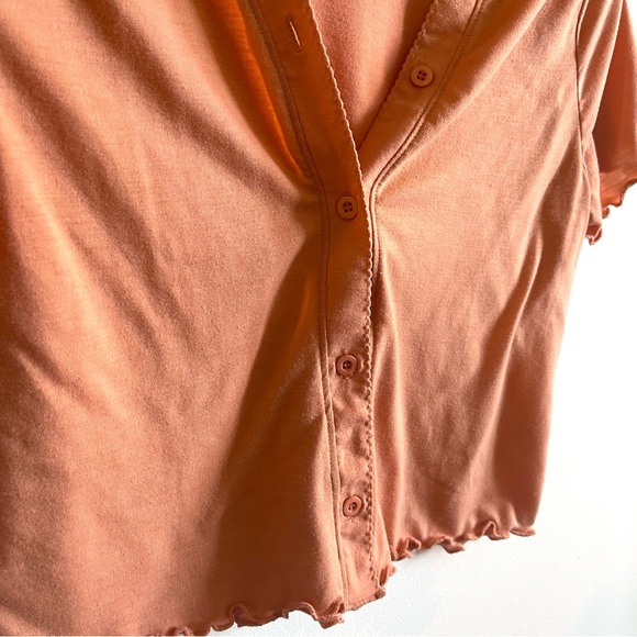 Lettuce Trim Button Crop Top Orange - Picture 4 of 4